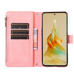For Oppo Reno8 T 5G / A1 Pro 5G Zipper Pocket Leather Drop-proof Shell 9 Card Slots Wallet Stand Phone Case