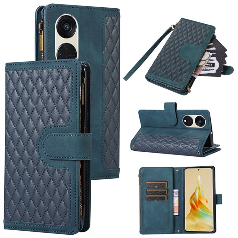 For Oppo Reno8 T 5G / A1 Pro 5G Zipper Pocket Leather Drop-proof Shell 9 Card Slots Wallet Stand Phone Case