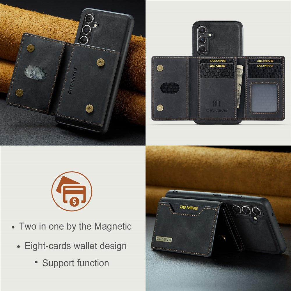DG.MING M2 Series for Samsung Galaxy A34 5G Detachable Magnetic Phone Case PU Leather Coated PC+TPU Wallet Cover with Kickstand