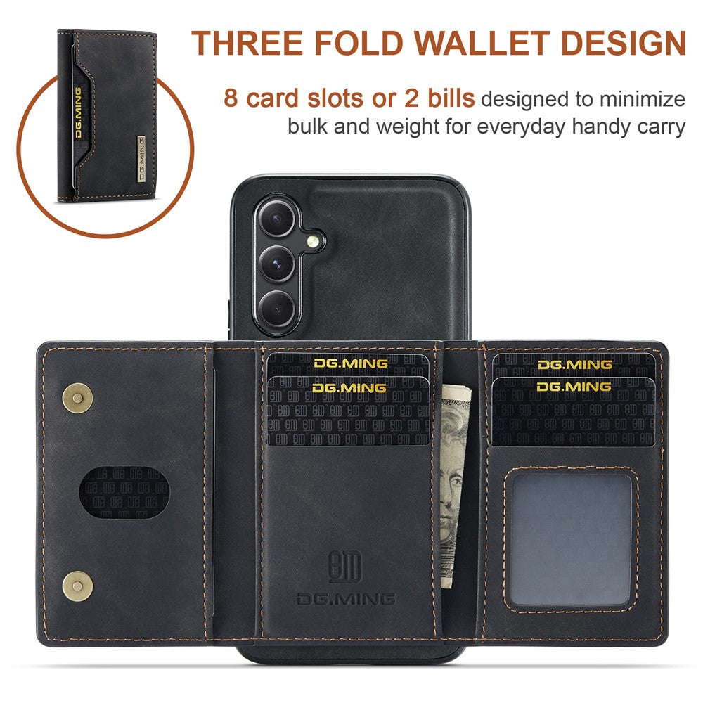 DG.MING M2 Series for Samsung Galaxy A34 5G Detachable Magnetic Phone Case PU Leather Coated PC+TPU Wallet Cover with Kickstand