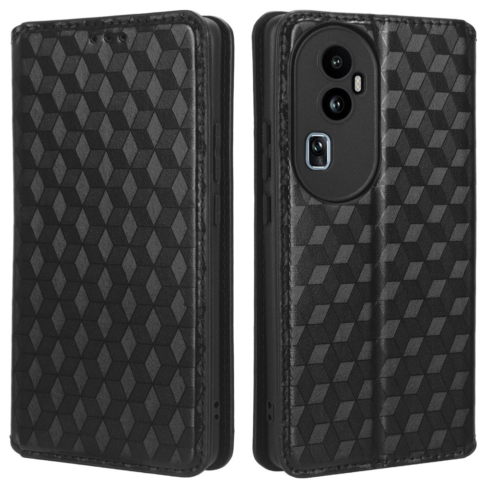 For Oppo Reno10 Pro+ 5G PU Leather Foldable Stand Case Shockproof Rhombus Imprinted Phone Cover