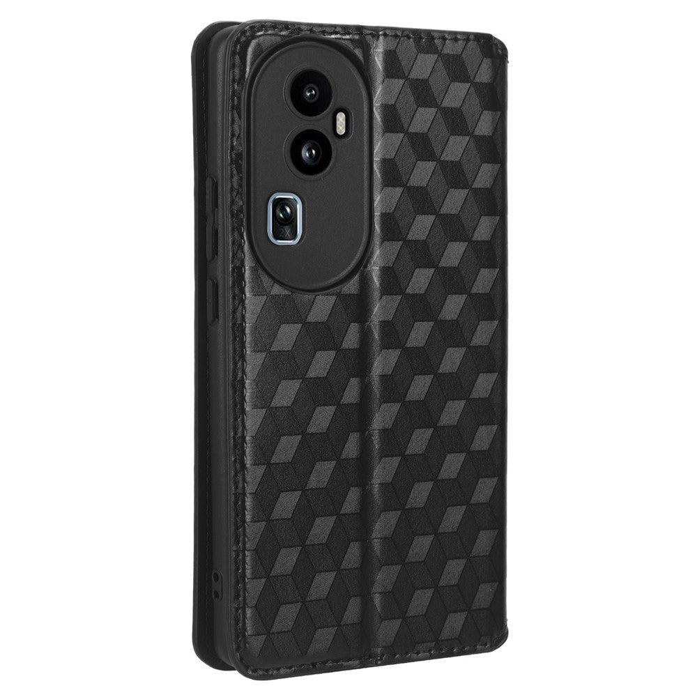 For Oppo Reno10 Pro+ 5G PU Leather Foldable Stand Case Shockproof Rhombus Imprinted Phone Cover