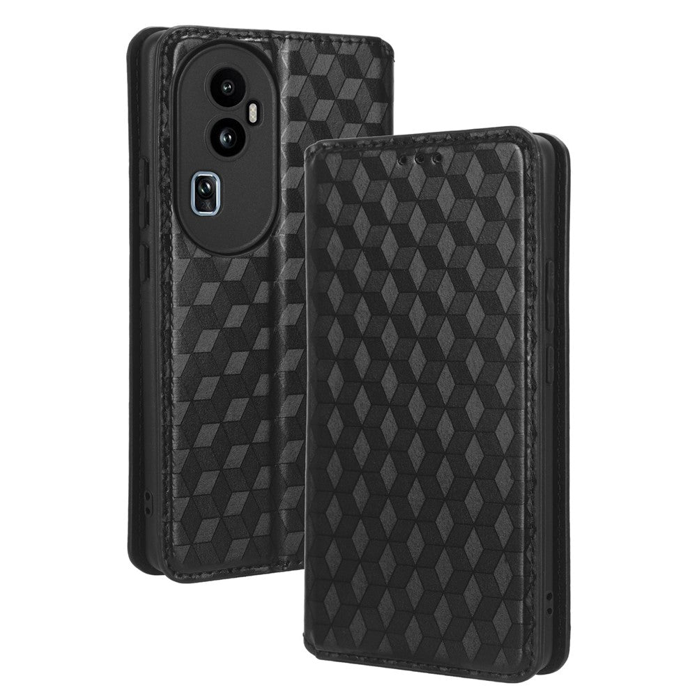 For Oppo Reno10 Pro+ 5G PU Leather Foldable Stand Case Shockproof Rhombus Imprinted Phone Cover