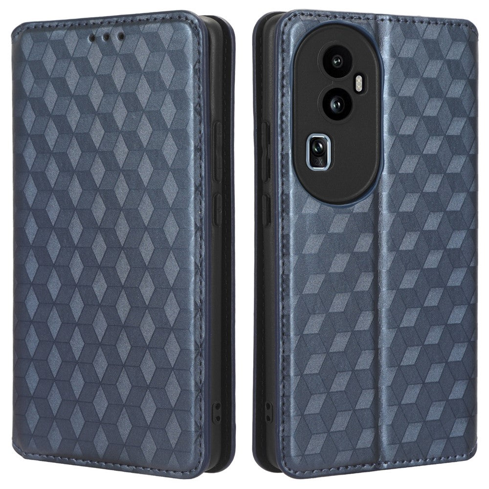 For Oppo Reno10 Pro+ 5G PU Leather Foldable Stand Case Shockproof Rhombus Imprinted Phone Cover