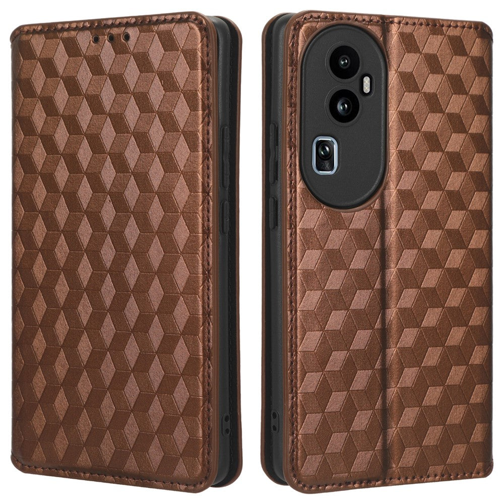 For Oppo Reno10 Pro+ 5G PU Leather Foldable Stand Case Shockproof Rhombus Imprinted Phone Cover