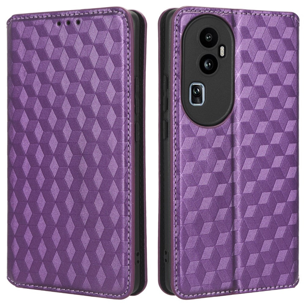 For Oppo Reno10 Pro+ 5G PU Leather Foldable Stand Case Shockproof Rhombus Imprinted Phone Cover