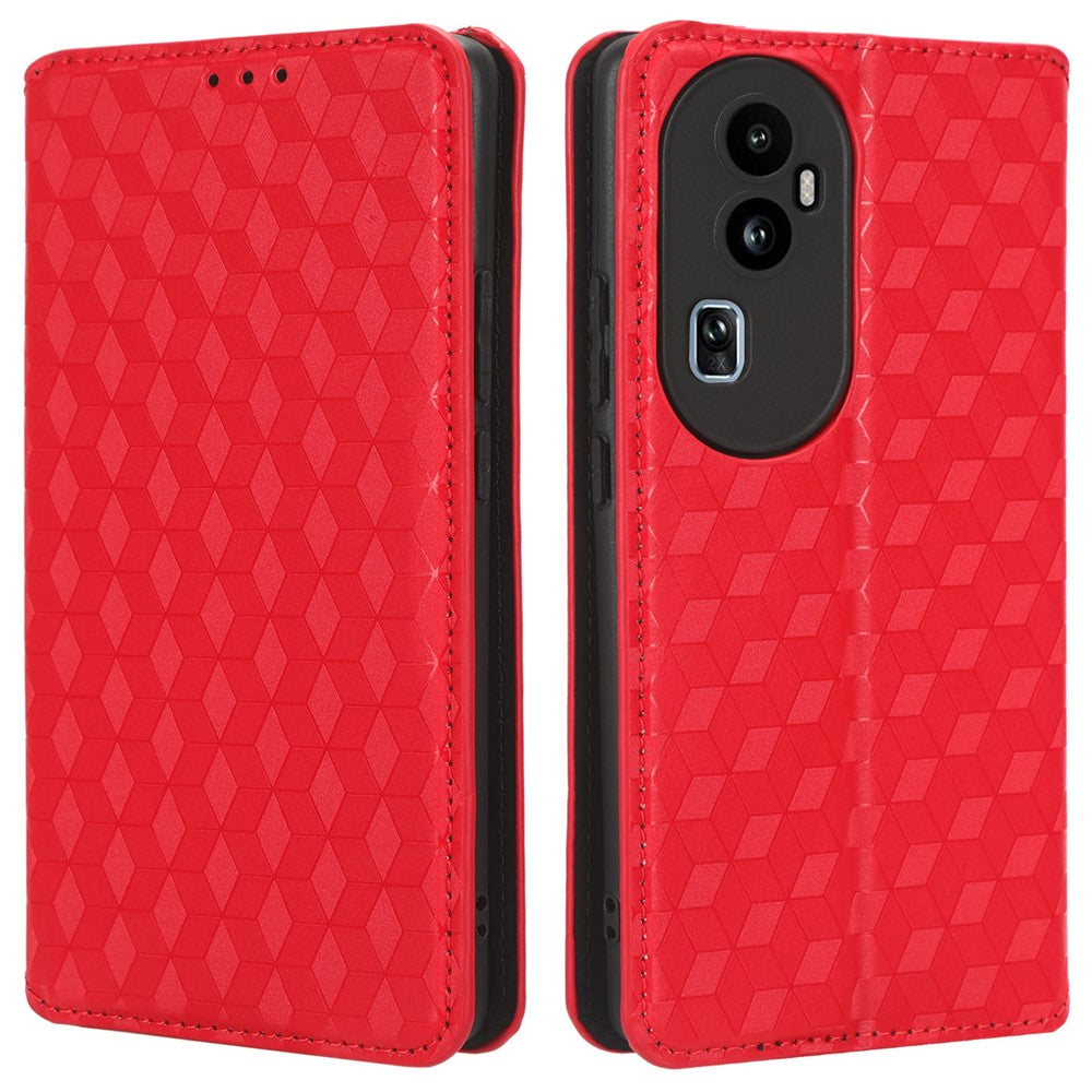 For Oppo Reno10 Pro+ 5G PU Leather Foldable Stand Case Shockproof Rhombus Imprinted Phone Cover