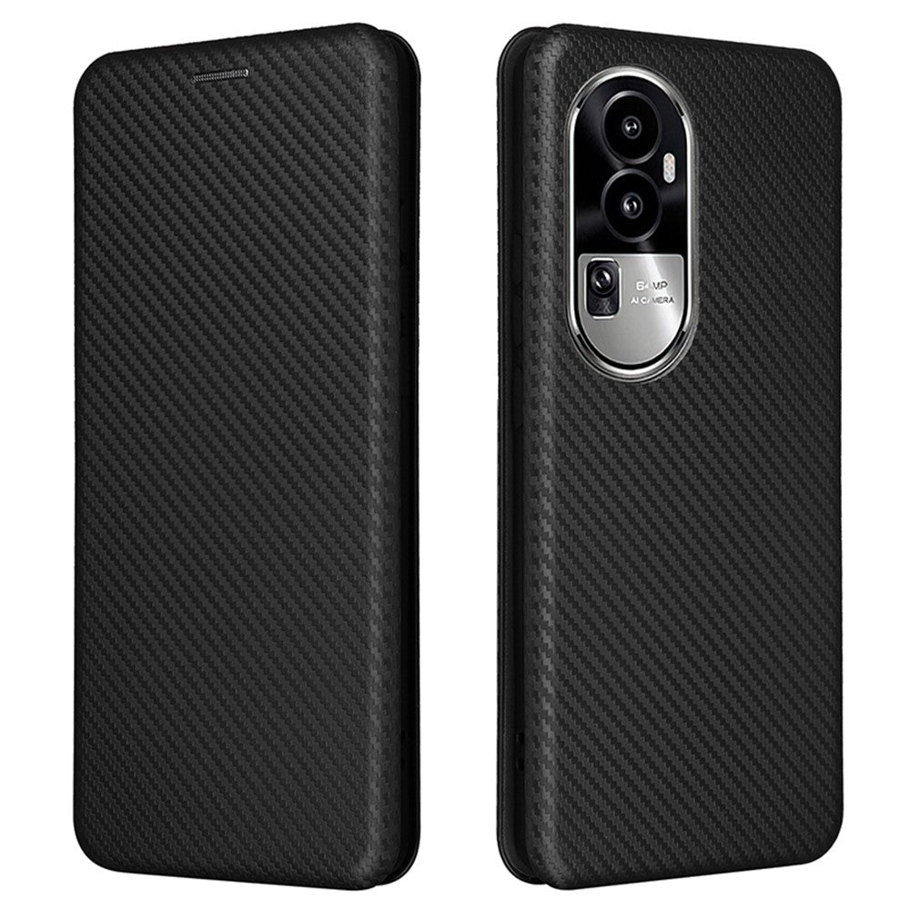 Oppo Reno10 Pro+ 5G Kolfibertextur Kortplats Läderfodral Flip Stativ mobilfodral