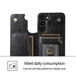 Samsung Galaxy S23-mobilcover i PU-læderbelagt TPU med dobbelte knapper, kortholder og stativ
