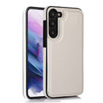 Samsung Galaxy S23-mobilcover i PU-læderbelagt TPU med dobbelte knapper, kortholder og stativ