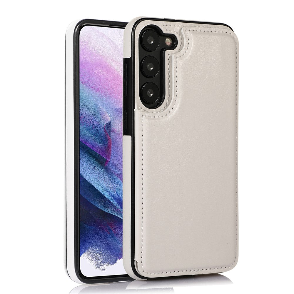 Samsung Galaxy S23-mobilcover i PU-læderbelagt TPU med dobbelte knapper, kortholder og stativ