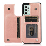 Til Samsung Galaxy A33 5G Dobbeltknapper Stativ Kortlomme Cover PU Læderbelagt TPU Telefoncover