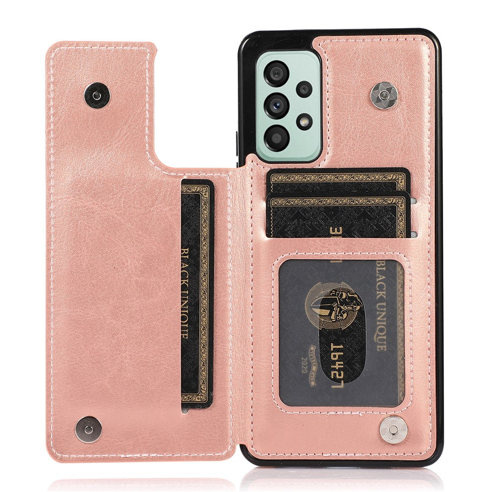 Til Samsung Galaxy A33 5G Dobbeltknapper Stativ Kortlomme Cover PU Læderbelagt TPU Telefoncover