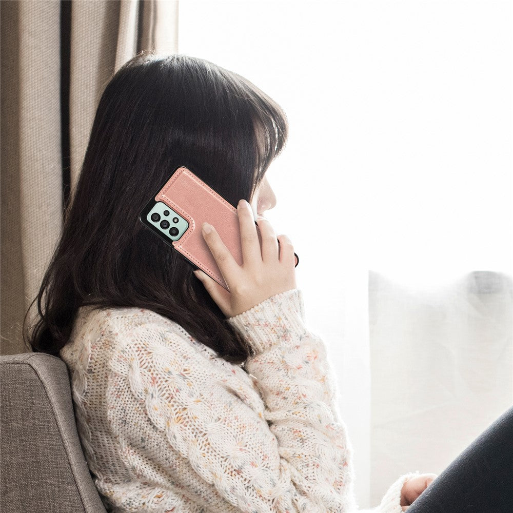 Til Samsung Galaxy A33 5G Dobbeltknapper Stativ Kortlomme Cover PU Læderbelagt TPU Telefoncover