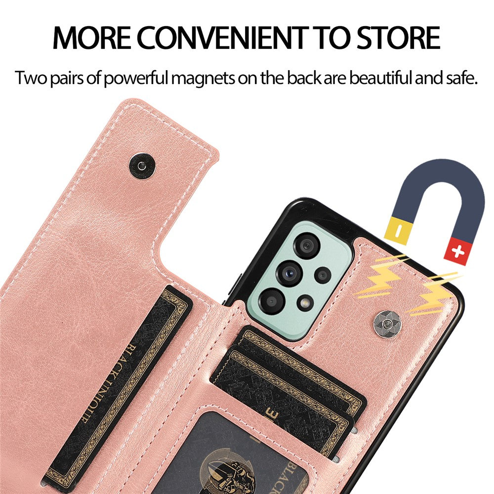 Til Samsung Galaxy A33 5G Dobbeltknapper Stativ Kortlomme Cover PU Læderbelagt TPU Telefoncover