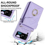 ZD 011 Card Bag Phone Case for Samsung Galaxy Z Flip3 5G, Ring Kickstand RFID Blocking Leather+PC Cover
