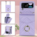 ZD 011 Card Bag Phone Case for Samsung Galaxy Z Flip3 5G, Ring Kickstand RFID Blocking Leather+PC Cover