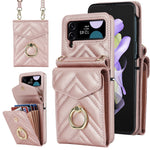 ZD 011 Card Bag Phone Case for Samsung Galaxy Z Flip3 5G, Ring Kickstand RFID Blocking Leather+PC Cover