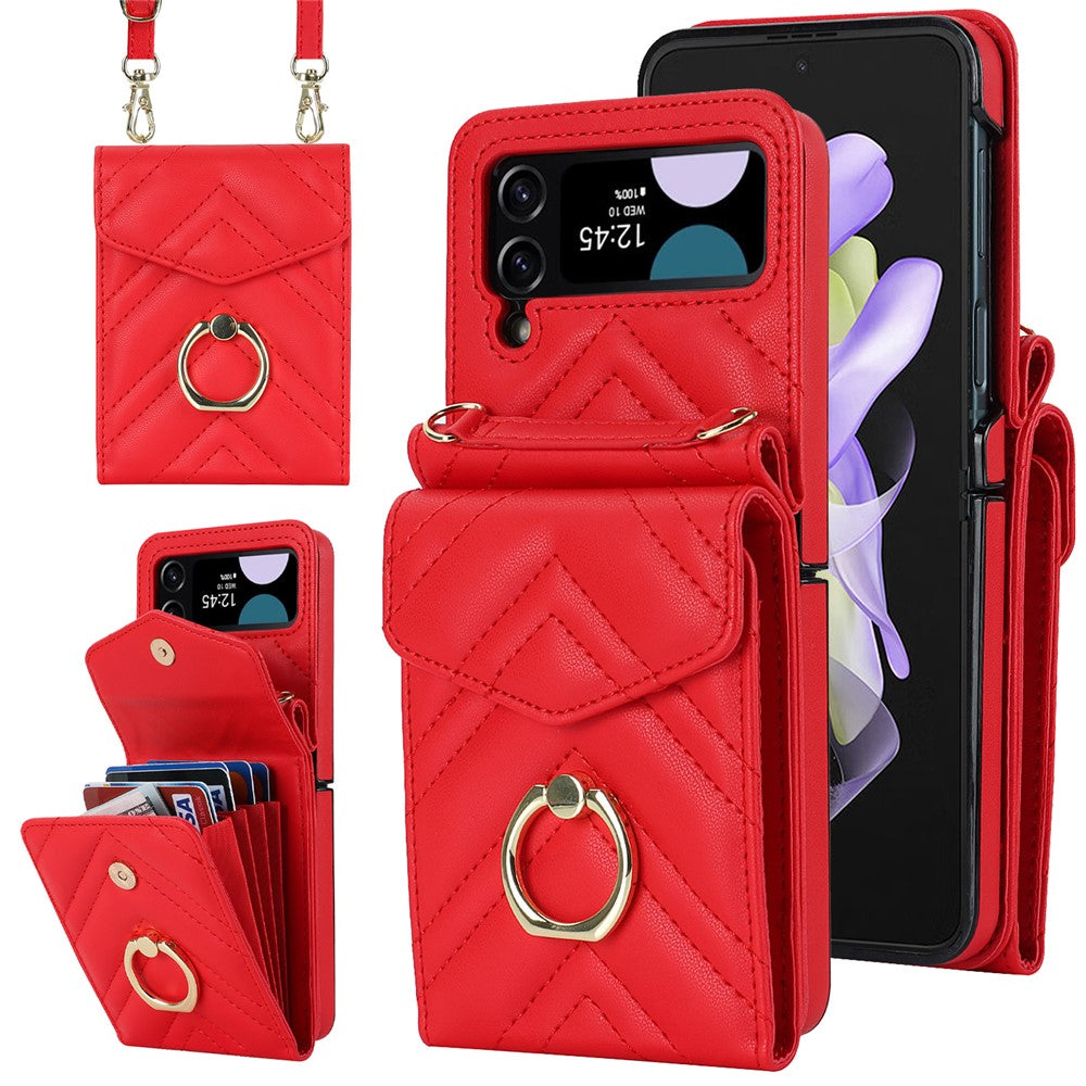 ZD 011 Card Bag Phone Case for Samsung Galaxy Z Flip3 5G, Ring Kickstand RFID Blocking Leather+PC Cover