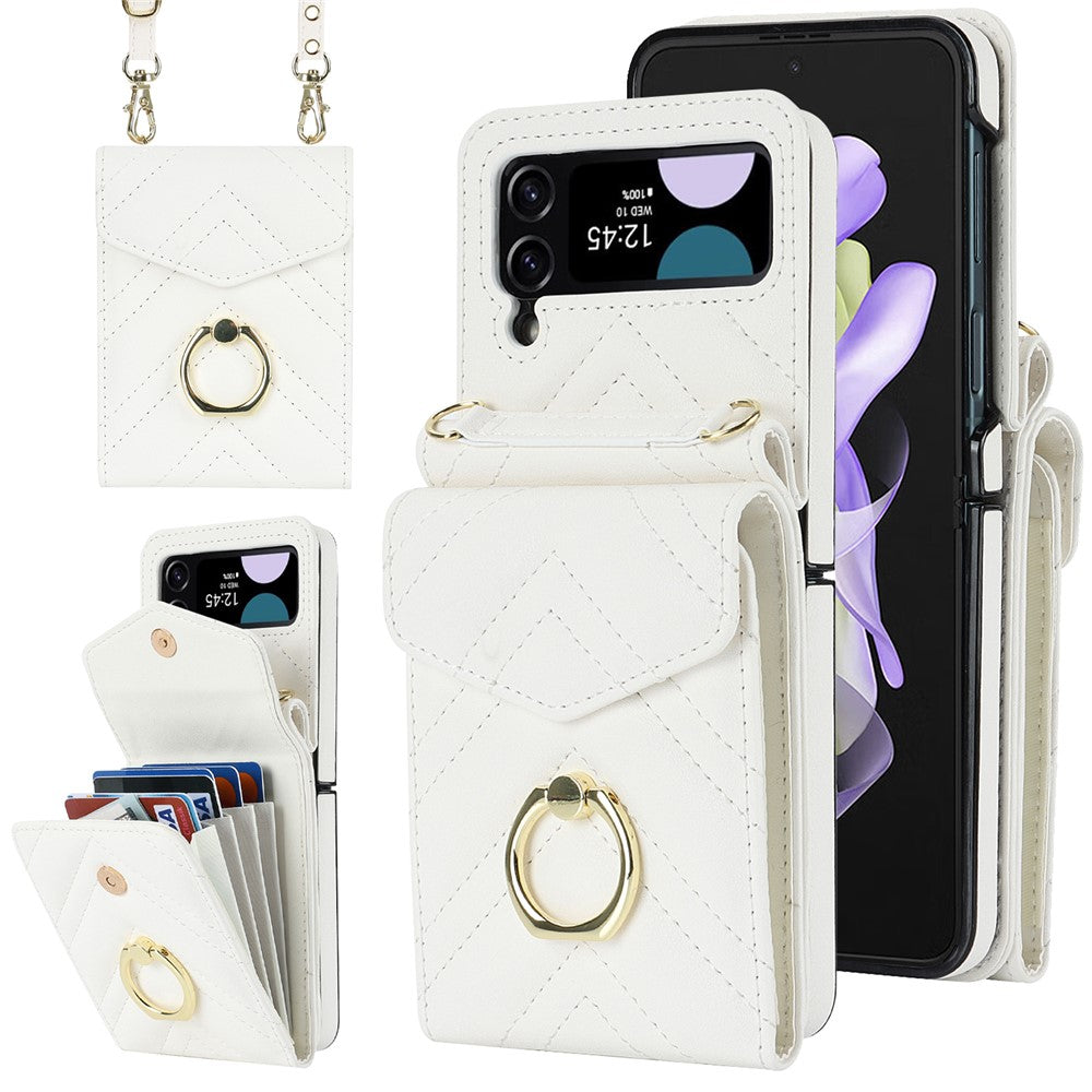 ZD 011 Card Bag Phone Case for Samsung Galaxy Z Flip3 5G, Ring Kickstand RFID Blocking Leather+PC Cover