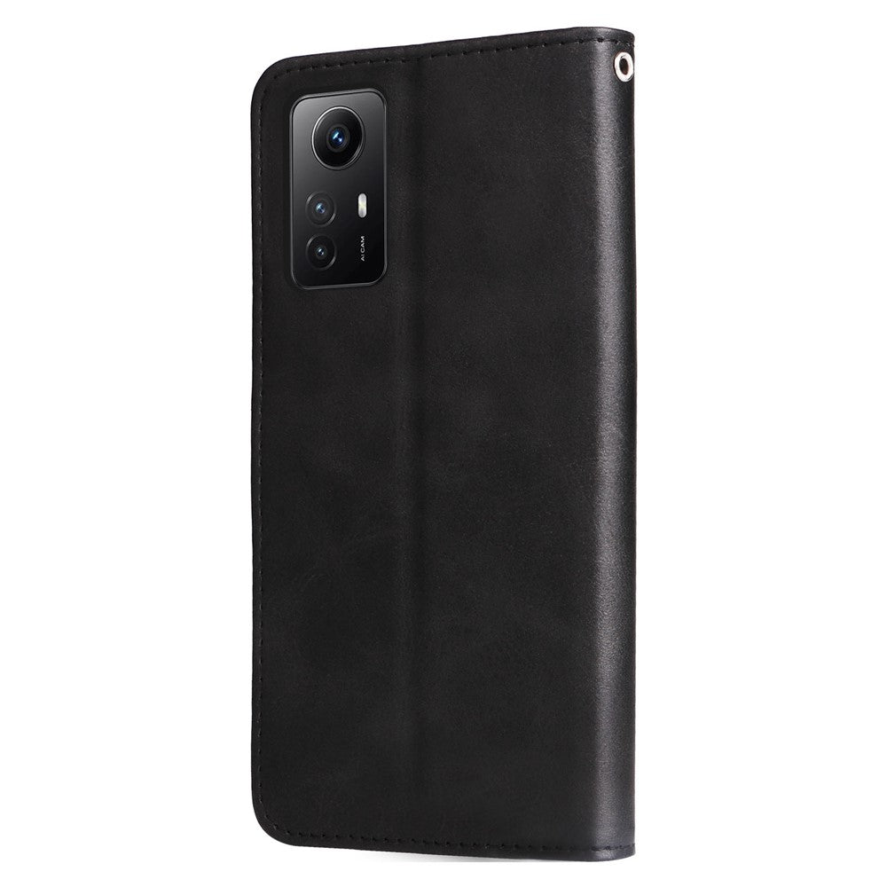 Xiaomi Redmi Note 12S 4G Kalvtextur mobilskal Stativ Dragkedja Ficka Plånboksfodral