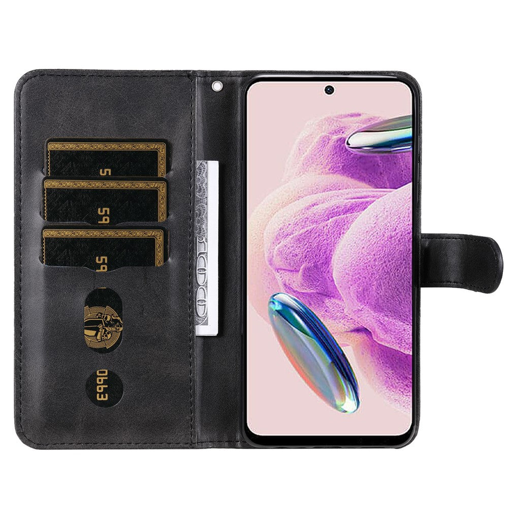 Xiaomi Redmi Note 12S 4G Kalvtextur mobilskal Stativ Dragkedja Ficka Plånboksfodral