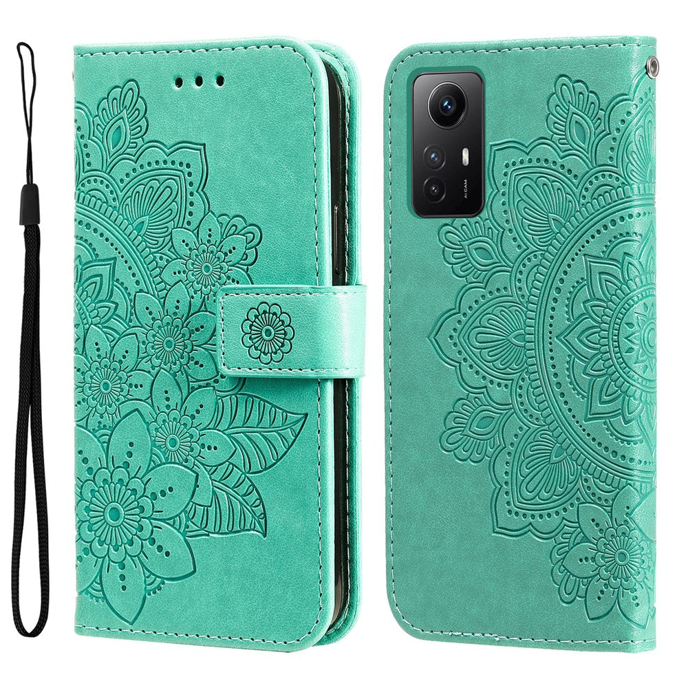 Xiaomi Redmi Note 12S 4G-skal med blommönster i PU-läder, plånboksfodral med stativ
