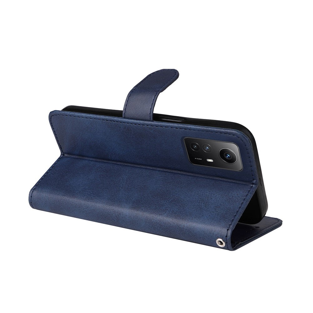 For Xiaomi Redmi Note 12S 4G Anti-Scratch PU Leather Wallet Cover Calf Texture Stand Case with Strap