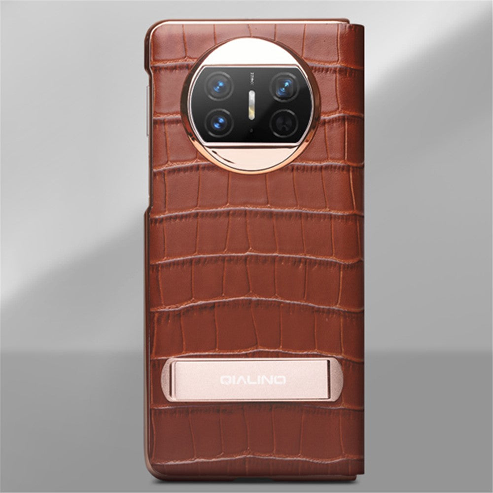 QIALINO För Huawei Mate X3 5G Äkta Koläder Magnetiskt Auto Wake / Sleep Anti-Drop mobilskal med Stöd