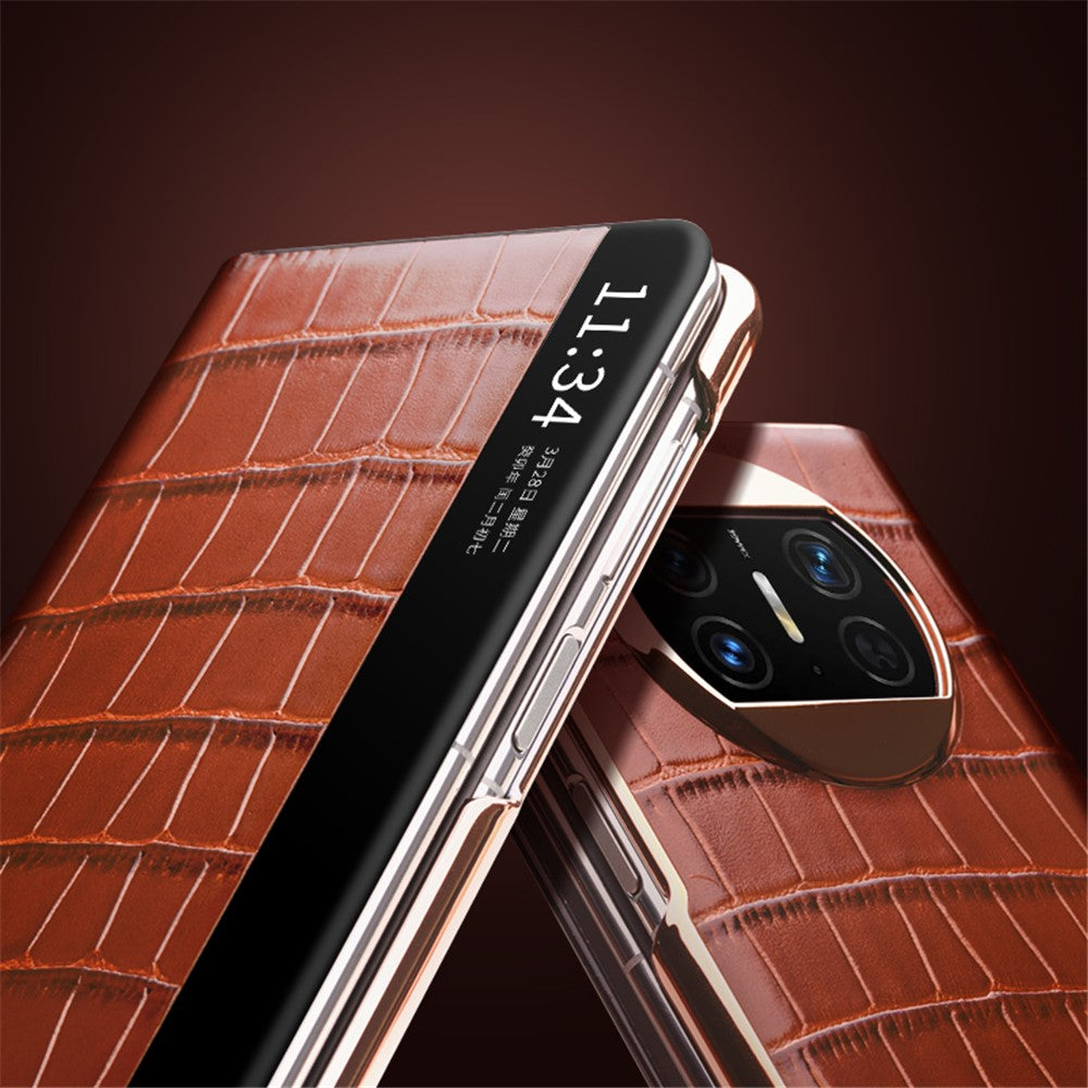 QIALINO För Huawei Mate X3 5G Äkta Koläder Magnetiskt Auto Wake / Sleep Anti-Drop mobilskal med Stöd