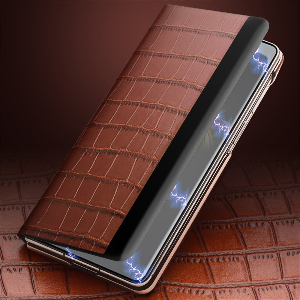 QIALINO För Huawei Mate X3 5G Äkta Koläder Magnetiskt Auto Wake / Sleep Anti-Drop mobilskal med Stöd