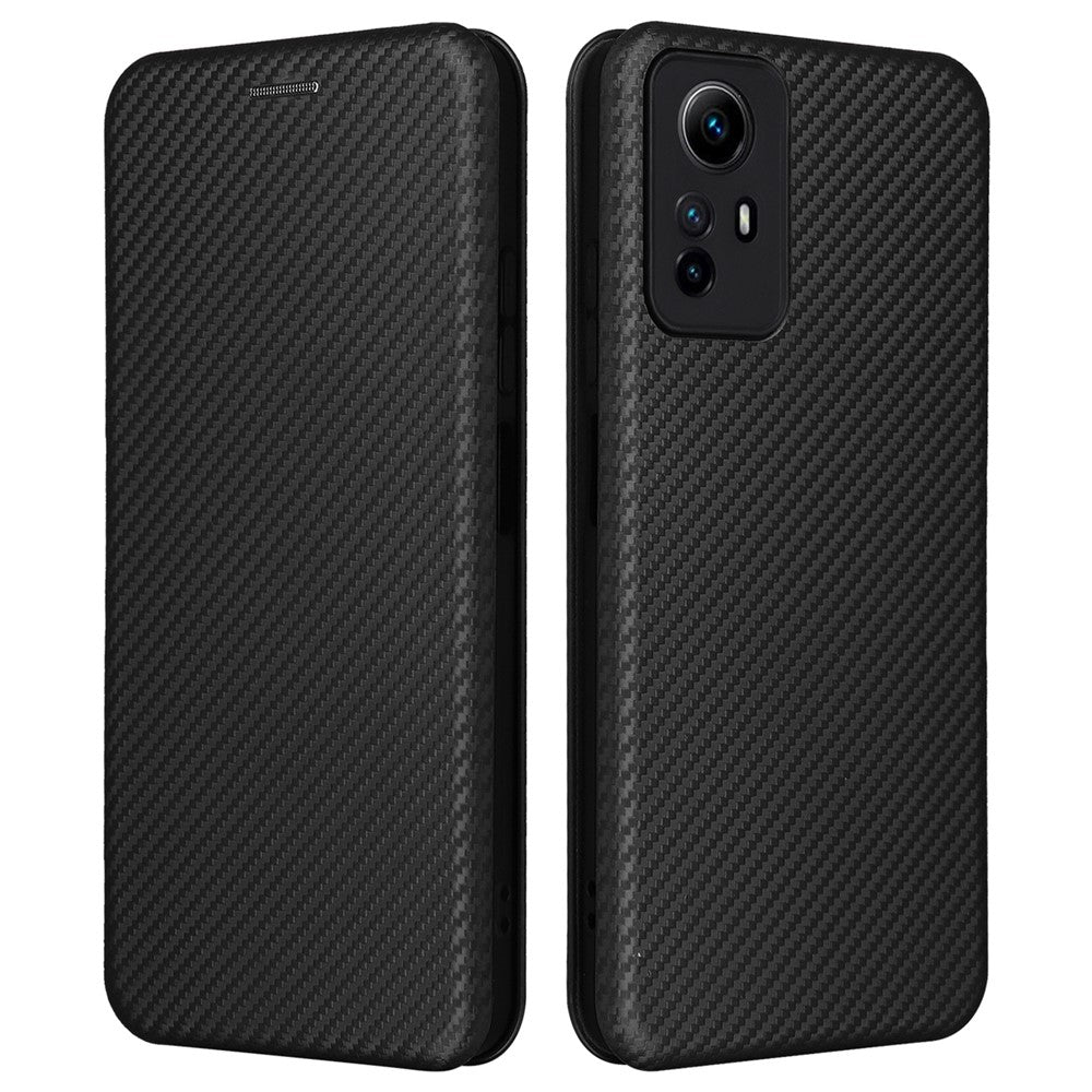 Xiaomi Redmi Note 12S 4G Korthållare Lädermobilskal Kolfibertextur Stativskydd