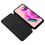 Xiaomi Redmi Note 12S 4G Korthållare Lädermobilskal Kolfibertextur Stativskydd