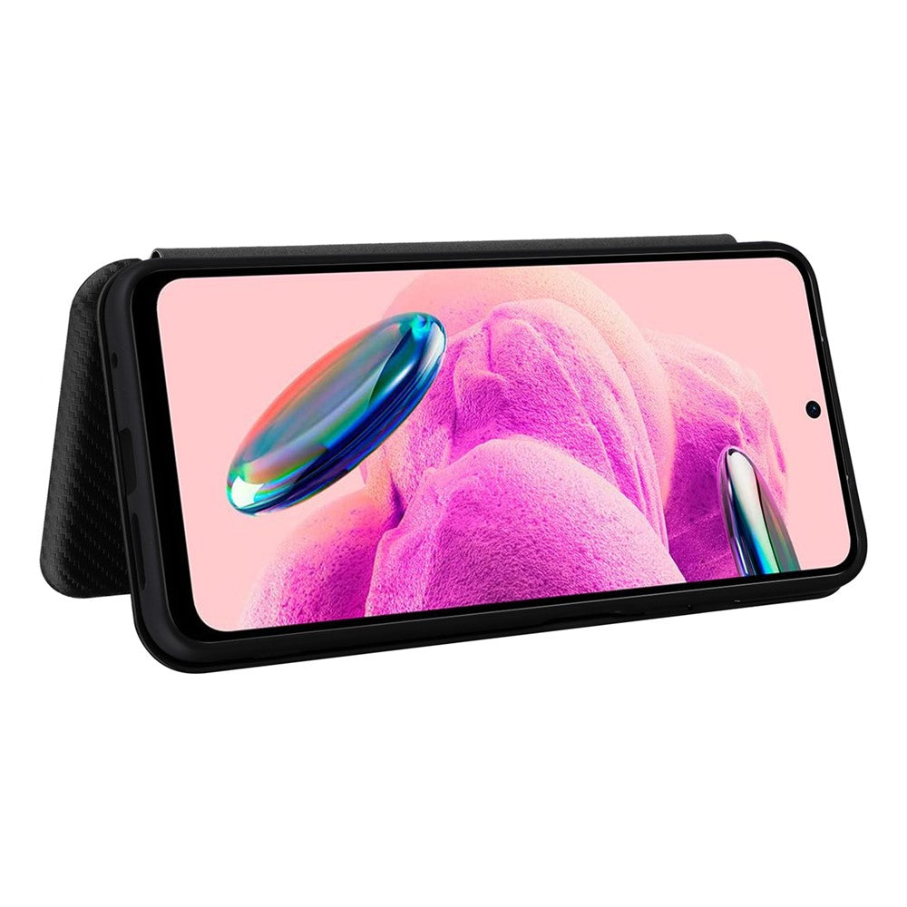 Xiaomi Redmi Note 12S 4G Korthållare Lädermobilskal Kolfibertextur Stativskydd