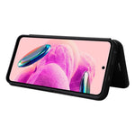 Xiaomi Redmi Note 12S 4G Korthållare Lädermobilskal Kolfibertextur Stativskydd