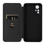 Xiaomi Redmi Note 12S 4G Korthållare Lädermobilskal Kolfibertextur Stativskydd