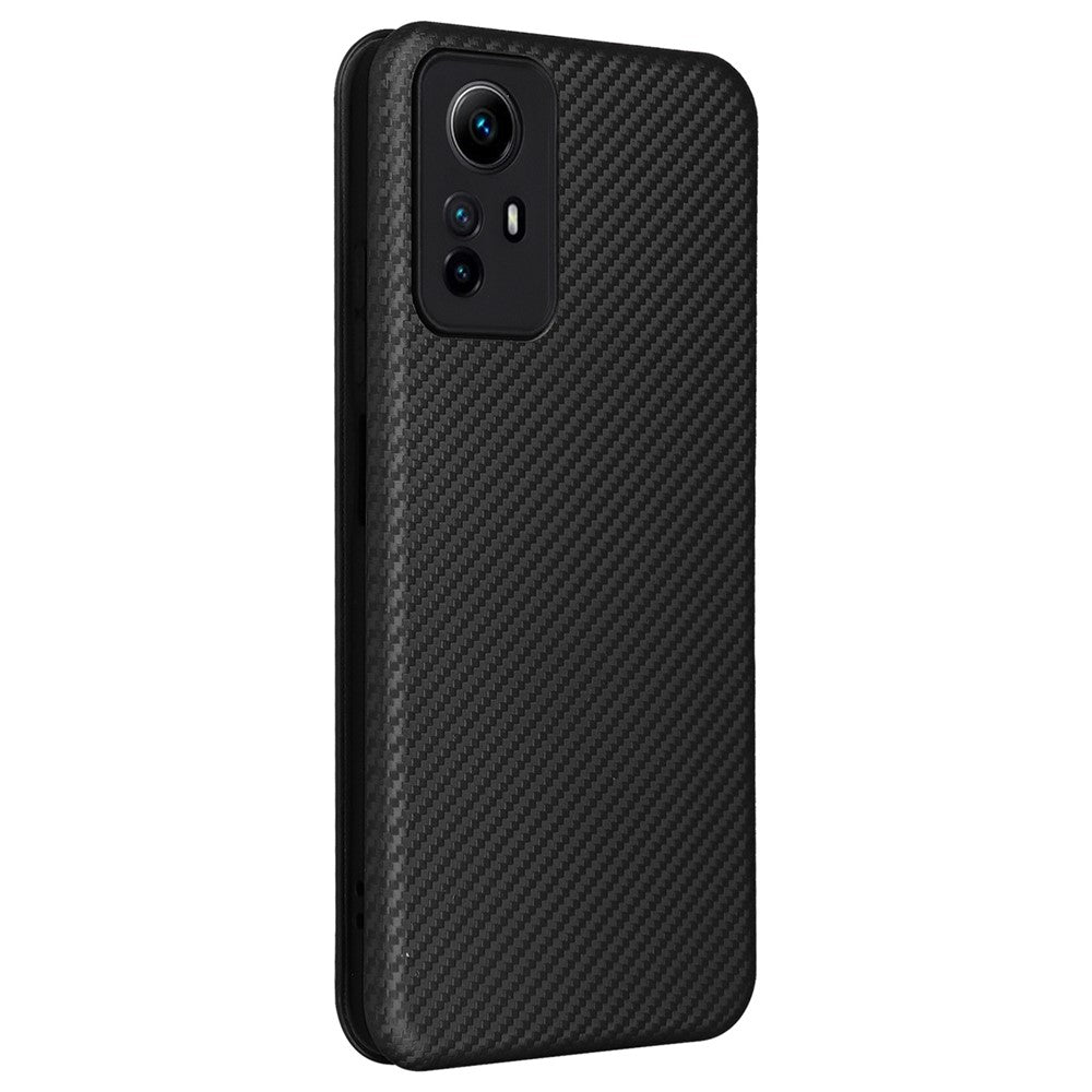 Xiaomi Redmi Note 12S 4G Korthållare Lädermobilskal Kolfibertextur Stativskydd