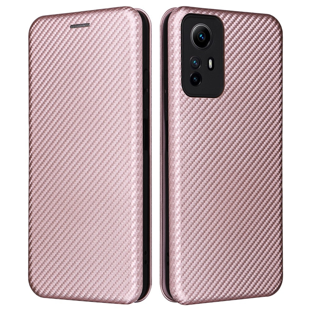 Xiaomi Redmi Note 12S 4G Korthållare Lädermobilskal Kolfibertextur Stativskydd