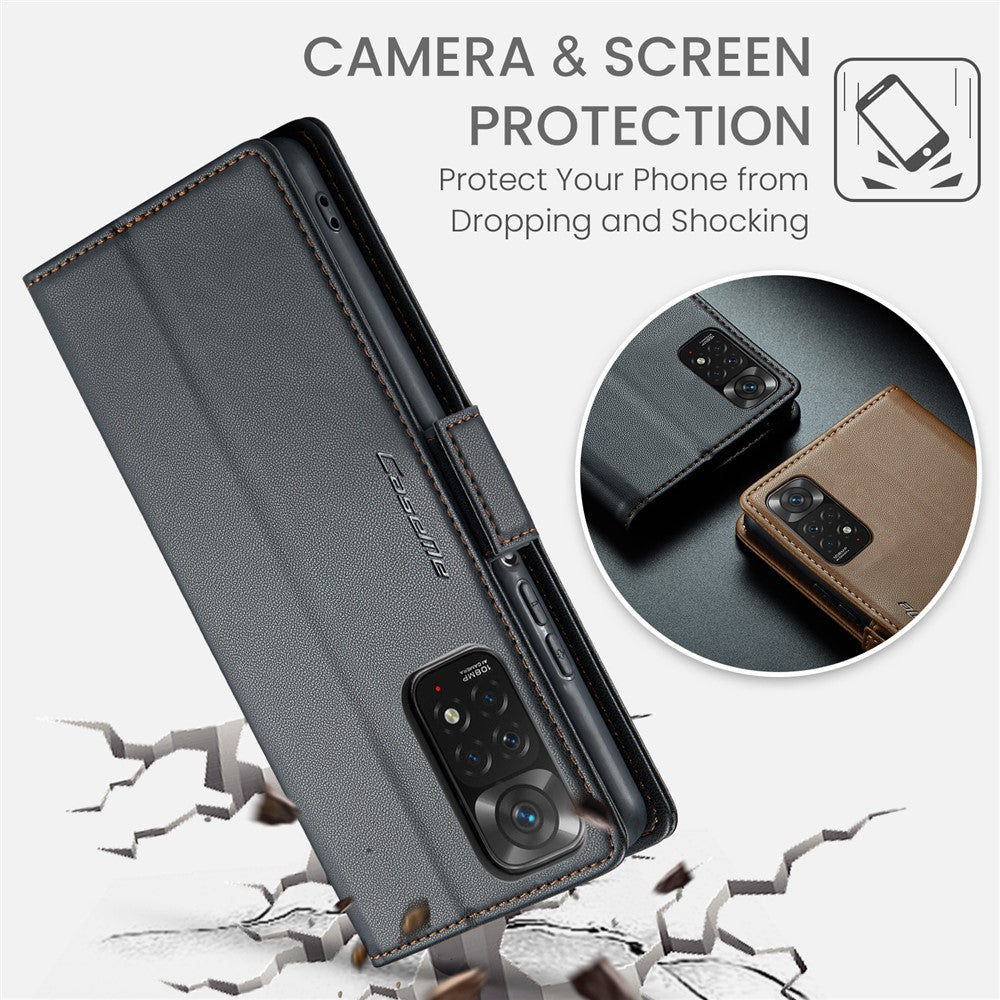 For Xiaomi Redmi Note 11 4G (Qualcomm) / Note 11S 4G Leather Case CASEME 023 RFID Blocking 3 Card Slot Mobile Cover