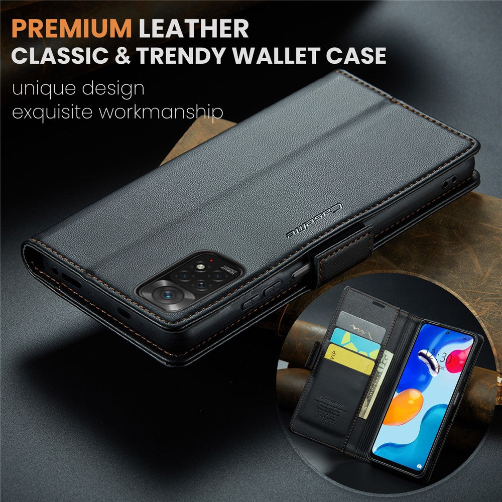 For Xiaomi Redmi Note 11 4G (Qualcomm) / Note 11S 4G Leather Case CASEME 023 RFID Blocking 3 Card Slot Mobile Cover