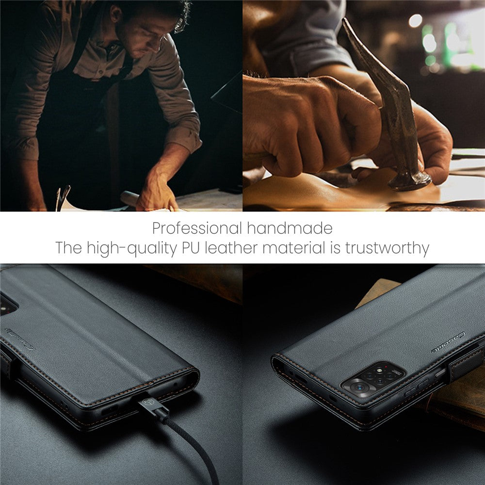 Xiaomi Redmi Note 11 4G (Qualcomm) / Note 11S 4G Läderfodral CASEME 023 RFID-blockerande mobilskal med 3 kortplatser