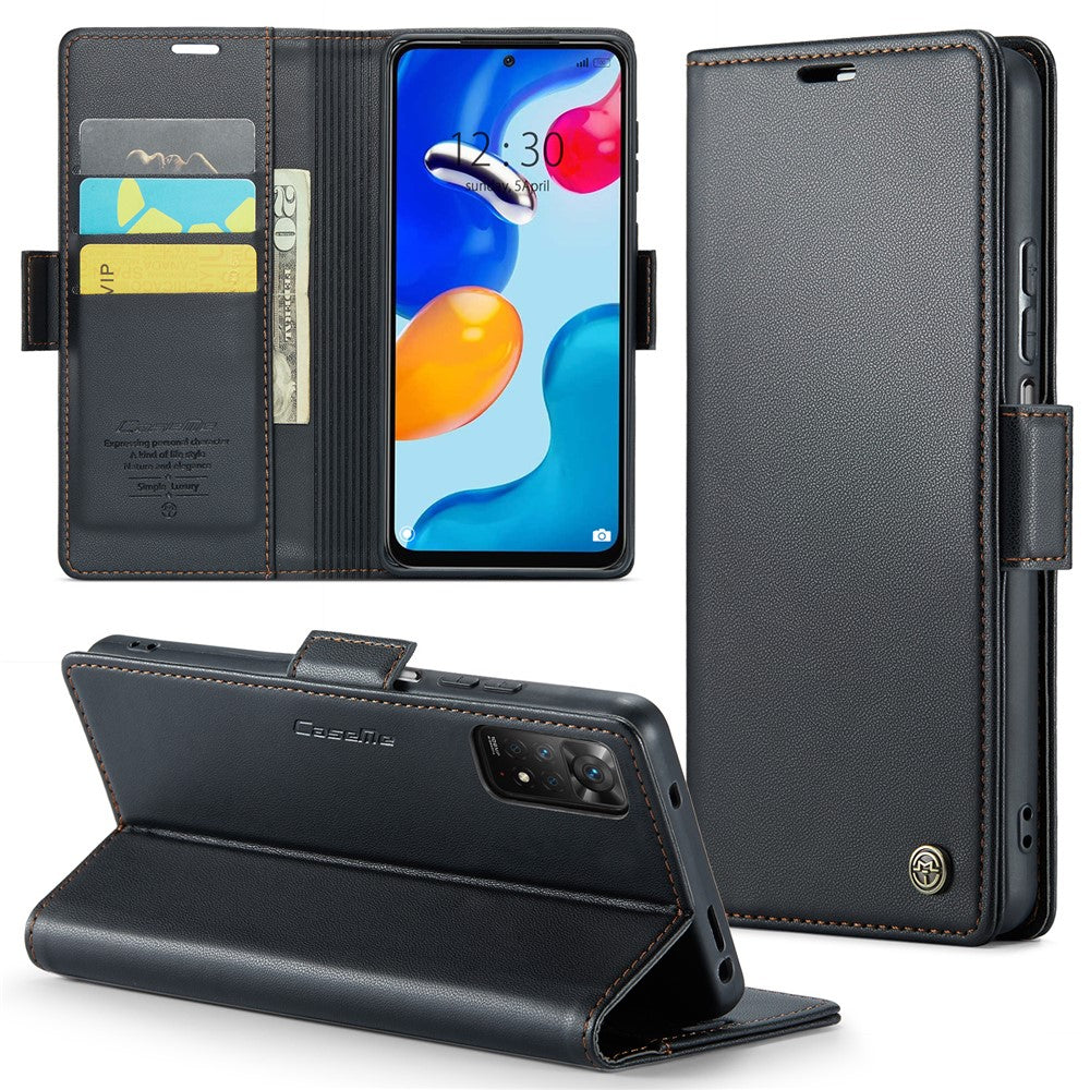 Xiaomi Redmi Note 11 4G (Qualcomm) / Note 11S 4G Läderfodral CASEME 023 RFID-blockerande mobilskal med 3 kortplatser