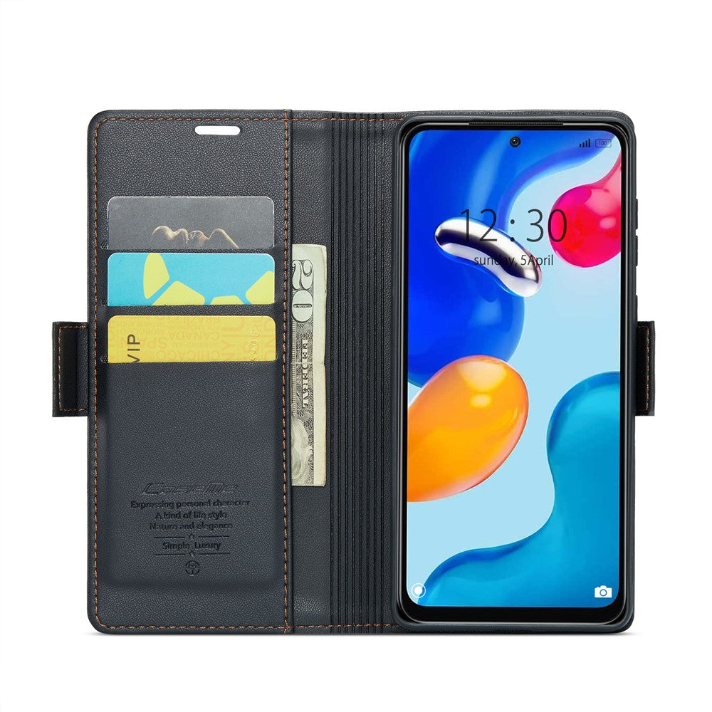 For Xiaomi Redmi Note 11 4G (Qualcomm) / Note 11S 4G Leather Case CASEME 023 RFID Blocking 3 Card Slot Mobile Cover