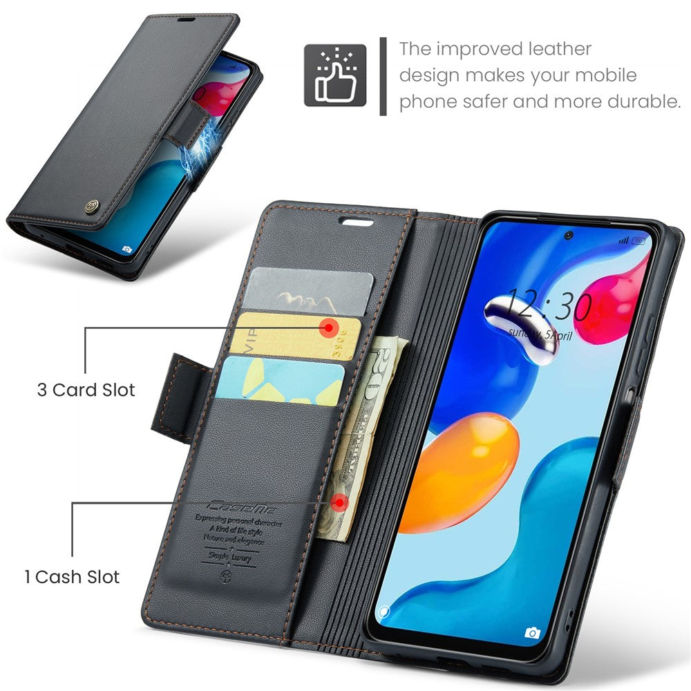 Xiaomi Redmi Note 11 4G (Qualcomm) / Note 11S 4G Läderfodral CASEME 023 RFID-blockerande mobilskal med 3 kortplatser
