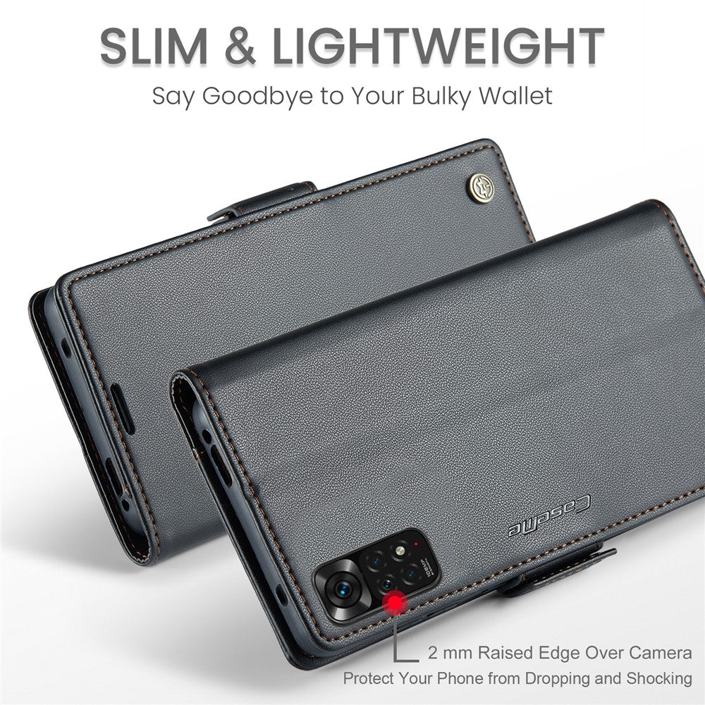 Xiaomi Redmi Note 11 4G (Qualcomm) / Note 11S 4G Läderfodral CASEME 023 RFID-blockerande mobilskal med 3 kortplatser