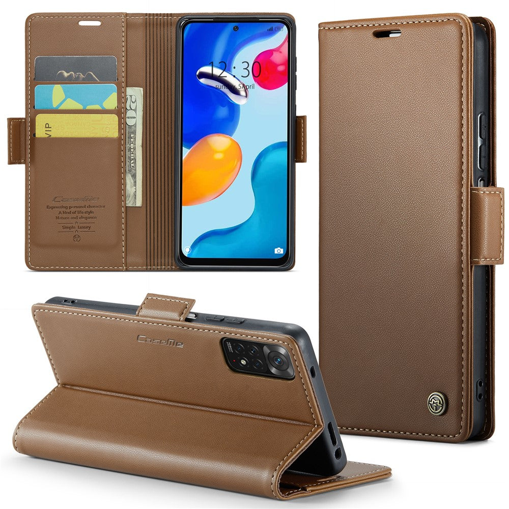 Xiaomi Redmi Note 11 4G (Qualcomm) / Note 11S 4G Läderfodral CASEME 023 RFID-blockerande mobilskal med 3 kortplatser