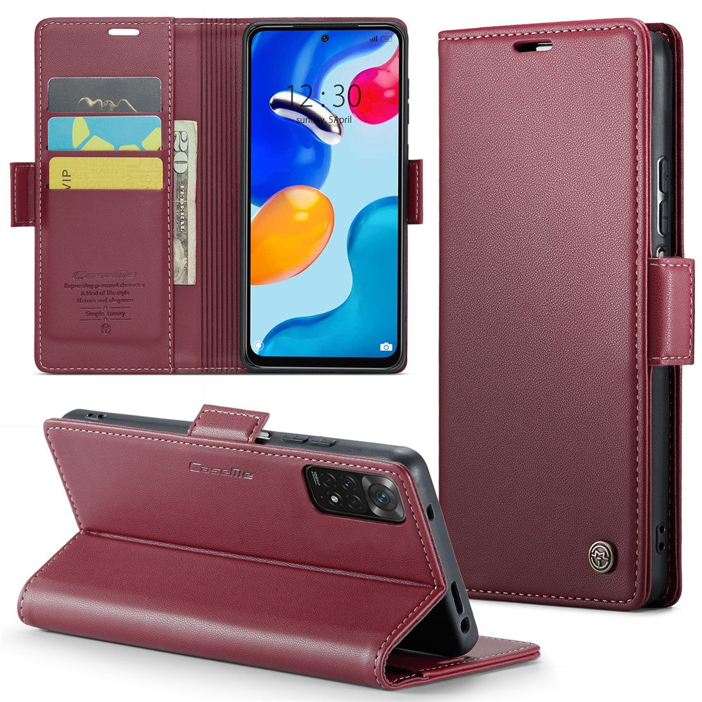 Xiaomi Redmi Note 11 4G (Qualcomm) / Note 11S 4G Läderfodral CASEME 023 RFID-blockerande mobilskal med 3 kortplatser