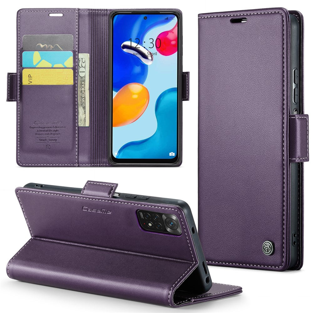 Xiaomi Redmi Note 11 4G (Qualcomm) / Note 11S 4G Läderfodral CASEME 023 RFID-blockerande mobilskal med 3 kortplatser
