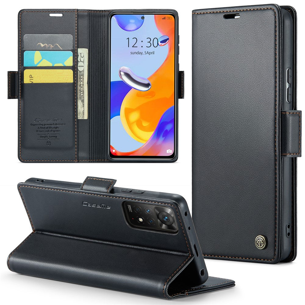 For Xiaomi Redmi Note 11 Pro 4G (Mediatek) / Note 11 Pro 5G (Qualcomm) / Note 12 Pro 4G Leather Case CASEME 023 RFID Blocking 3 Card Slot