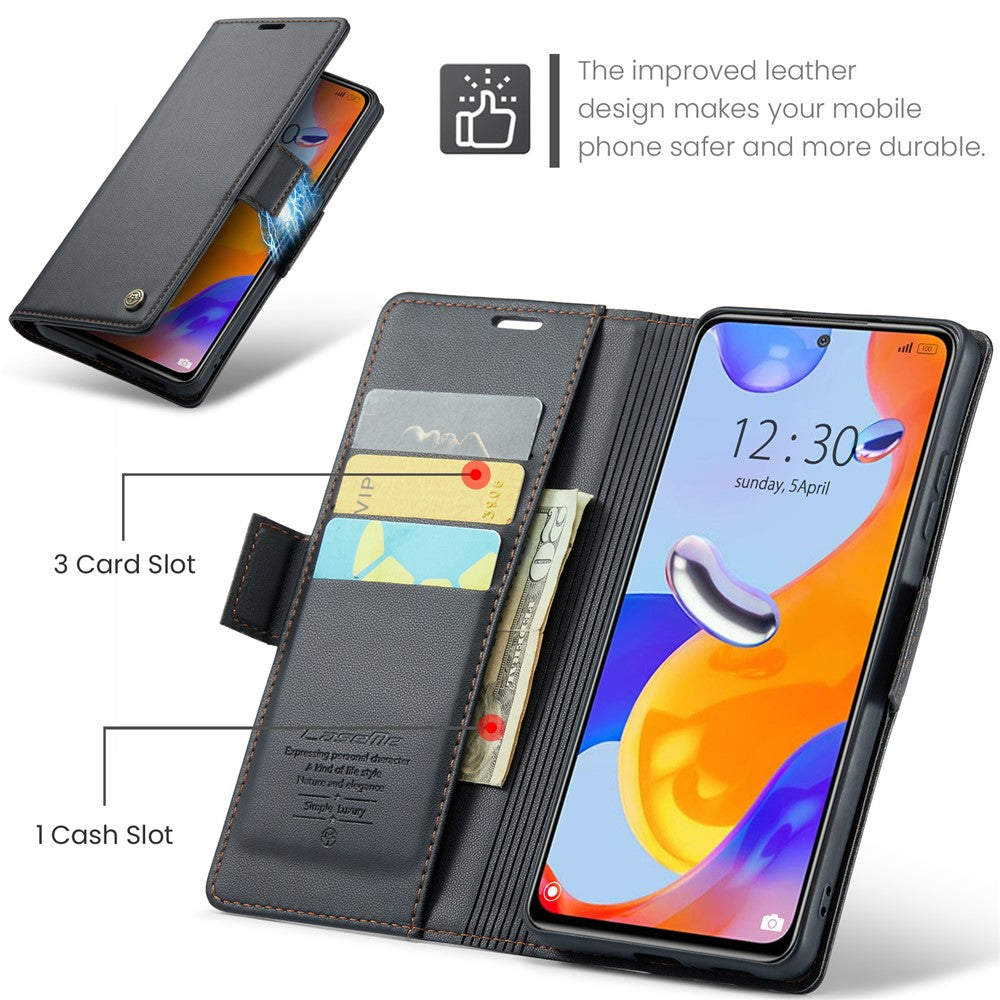 For Xiaomi Redmi Note 11 Pro 4G (Mediatek) / Note 11 Pro 5G (Qualcomm) / Note 12 Pro 4G Leather Case CASEME 023 RFID Blocking 3 Card Slot